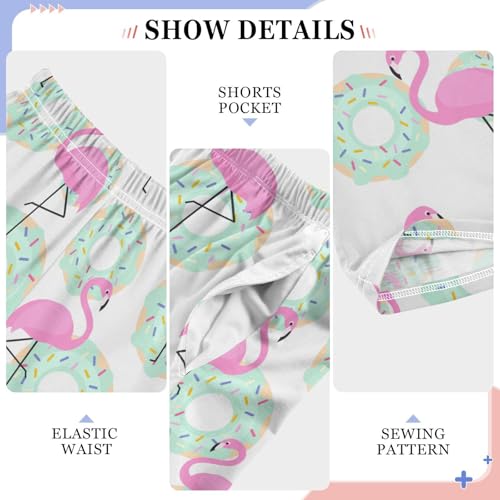 Flamingo Donut Print Boys Long Pants Soft Trousers Elastic Waist Kids Lounge Bottoms with Pockets S-XL4