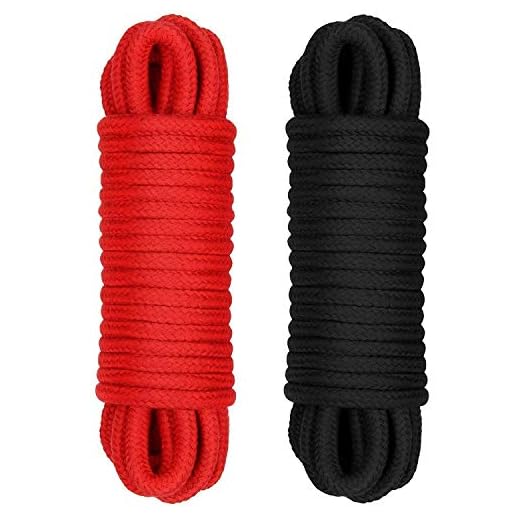 RianGor Paquete 2 Cuerdas multipropósito Soft - 32 pies de largo, diámetro de 1/3 de pulgada (negro y rojo)