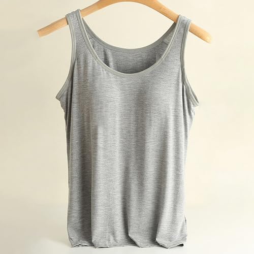 Vest Top with Built in Bra Tank Camisole Casual Solid Color Sleeveless Basic Undershirt 2 in 1 Camisole with Built in Padded Bra Wireless Support Sports Yoga Gym Running Bottoming Tank Tops - Image 4