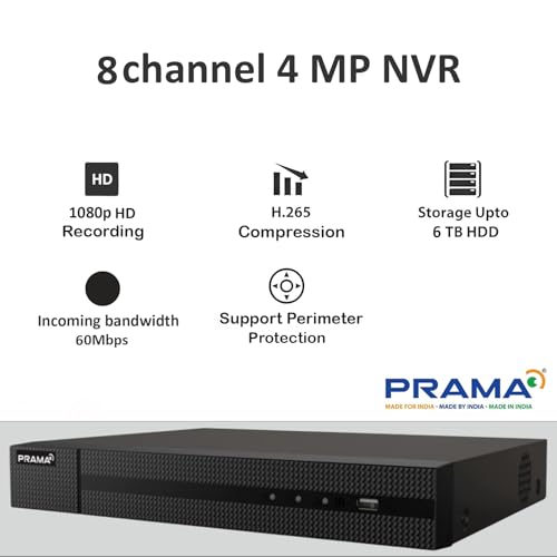 Image of PRAMA PT-NR1A08-Q1 8 Channel 4MP Network Video Recorder with H.265+ Compression, 1 SATA Interface Supporting HDD up to 6TB, Smart Detection & Playback.