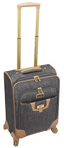Nicole Miller New York Luggage Collection - Designer Lightweight Softside Expandable Suitcase- 20 Inch Carry On Bag with 4-Rolling Spinner Wheels (Paige Silver)4