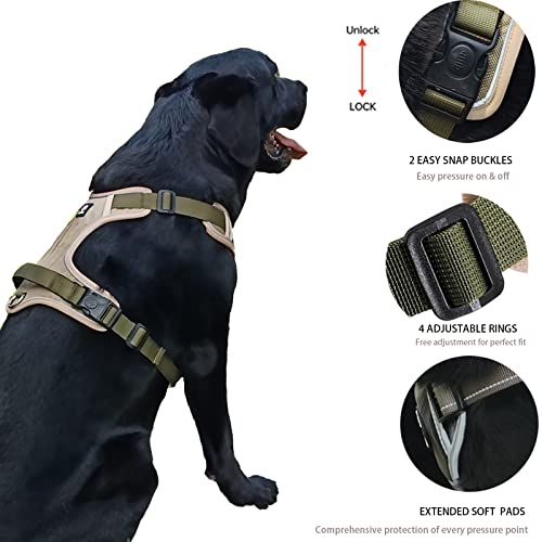 Suppneed Dog Harness, No Pull Dog Adjustable Harness Reflective Soft Padded Dog Harness Vest, Easy Control Service Outdoor Pet Oxford Harness With Sturdy Handle For Training Walking, Khaki Medium #TOP2