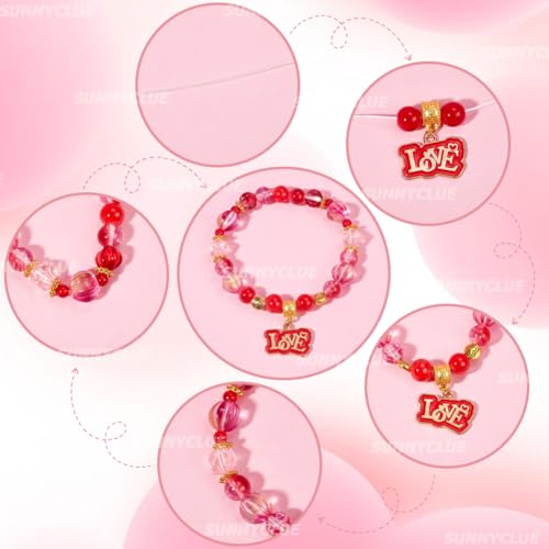 Abalorios de vidrio rosa y corazones para hacer pulseras de abalorios 7