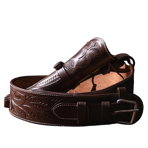Hulara Fondina Da Cowboy In Pelle Scamosciata Pieno Fiore Da Uomo, Fondina E Cintura Da Cowboy 357 Magnum, Fondina Per Revolver Cal .38/.357, Lato Destro Marrone Chiaro, Taglia-1 (34-36 Pollici - 8