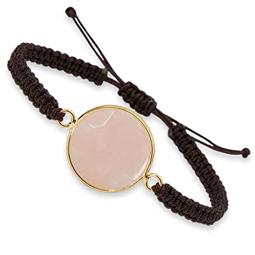 BENAVA Damen Yoga Armband Geflochten Rosenquarz Edelstein Rosa Braun Energie | Damenarmband Meditation | Glücksarmband Boho Hippie Schmuck Bracelet | 16-24 cm Cover