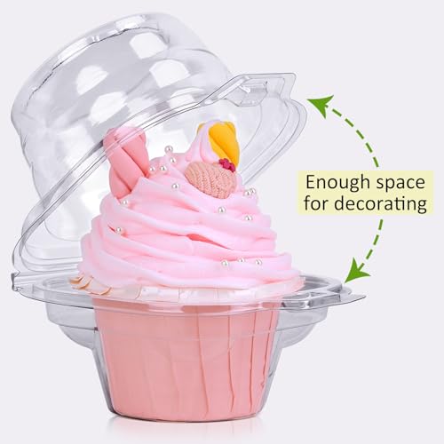 HIMETSUYA Cupcake Boxes Individual Cupcake Containers, 100 Packs Regular Single Cupcake Holder High Topping for Muffins, Thicker Stackable Plastic Cupcake Carrier for Party