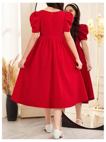 Floerns Girl's Elegant Puff Sleeve Midi Dress Square Neck Birthday Party A Line Dresses3