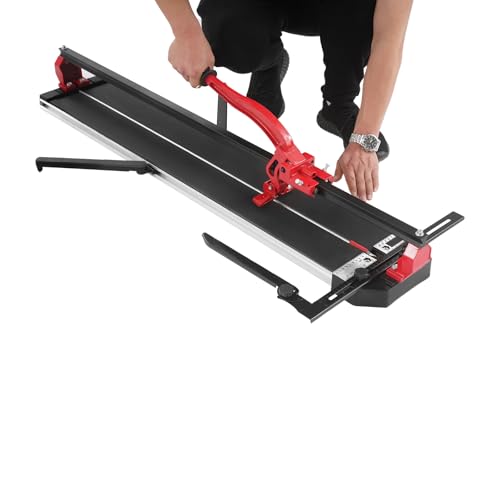 soudesileim Cortador manual de azulejos con cabezal deslizante con rodamiento de bolas, grosor de corte 4-15 mm, patas de apoyo giratorias de 180°, máquina de corte de baldosas roja, porcelana