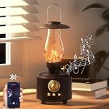 AVEKI Vintage Kerosene Table Lamp with Bluetooth Speaker, Infinitely Dimmable Rechargeable LED Lights for Bedroom, IPX4 Waterproof Bedside Lamps for Camping Party Holiday Home Decor Gift (Woodgrain)