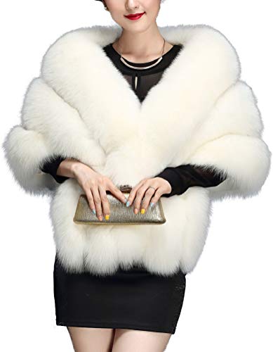 Luxury Faux Fox Fur Wedding Shawl Cape Perfect For Wedding Party Show3