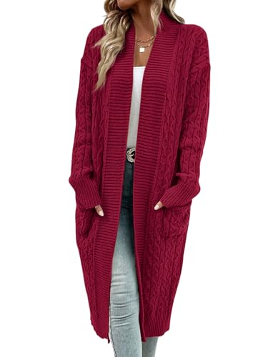 Image of Onedreamer Womens Long Cardigan Sweaters Open Front Cable Knit with Pockets