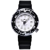 LURCAN Heimdallr Series Luxurious Men's Automatic Diver Dress Watch NH35A Movement 200m Waterproof Mechanical Wristwatch with Sapphire Crystal and C3 Super Luminous (White, Rubber)