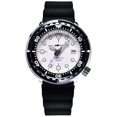 LURCAN Heimdallr Series Luxurious Men's Automatic Diver Dress Watch NH35A Movement 200m Waterproof Mechanical Wristwatch with Sapphire Crystal and C3 Super Luminous (White, Rubber)