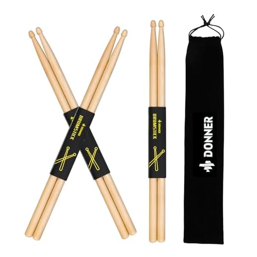 Donner Drum Sticks 5A Classic Maple Wood 3 Pair with Carrying Bag