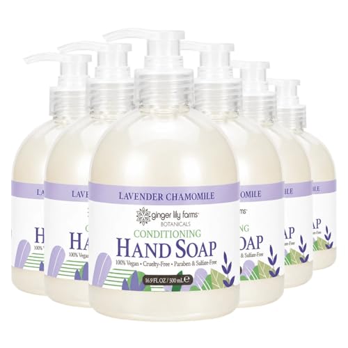 Image of Ginger Lily Farms Botanicals Conditioning Liquid Hand Soap Refill, 100% Vegan & Cruelty-Free, Lavender Chamomile Scent, 16.9 Fl Oz (Pack of 6)