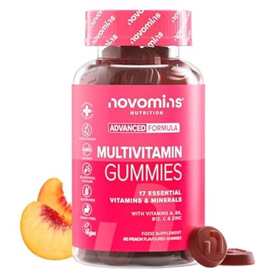 Multivitaminas y Minerales - 60 Gominolas - Multivitaminico con Vitamina C E A B2 B6 B12 Zinc Acido Folico Biotina Selenio - Vegano y Sin Gluten - Complejo Vitaminico Completo - Novomins