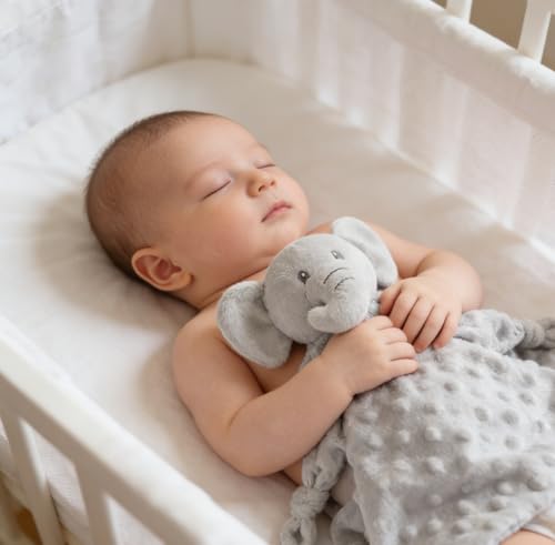 Image of CREVENT Soft Plush Animal Face Security Blankets for Boys and Girls, Great Gifts for Birthday Baby Shower - Elephant