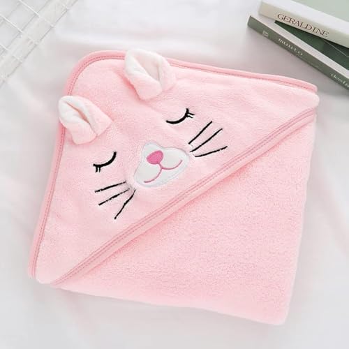 Image of Catteyonce Hooded Baby Bath Towel-Ultra Soft, Absorbent and Hypoallergenic-Baby Bath Towels for Newborn Boy and Girl(Pink Cat, 31.5" x 31.5")