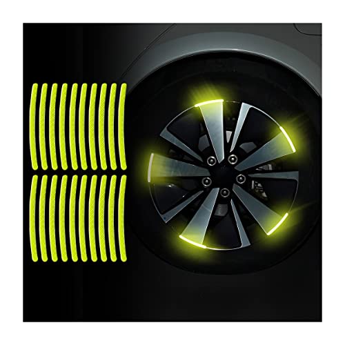 Image of 20PCS Reflective Car Wheel Decorative Stripe Stickers, Night Safety Warning Tape Sticker, Anti-Scratch Tire Rims Sticker, Auto Decals Exterior Fluorescent Accessories for Motocycle Bike (Green)