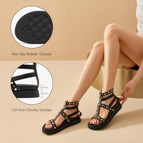 BEAU TODAY Gladiator Sandals for Women, Platform Studded Sandals Women, Comfortable Leather Walking Shoes, Ladies Summer Beach Shoes Dressy Casual Wedding4