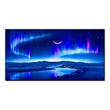  Aurora Borealis Bilder-Nordlicht Natur Panorama Kunstdruck modern Wandbilder-Großer See Winterlandschaft Gemälde Druck auf Leinwand-Leinwand Wandkunst Bilder 80x160cm(32x63in)Rahmenlos