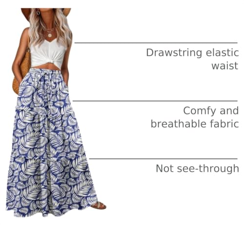 Image of Lepunuo Womens Casual Boho High Waisted Flowy Maxi Skirts Tiered Floral Long Skirts with Pockets for Summer Beach Vacation