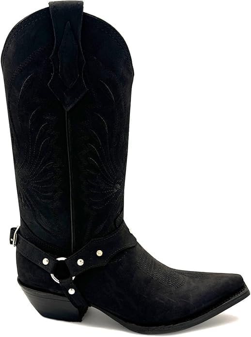 Genuine Black Leather Cowboy Boots - Handcrafted Comfort