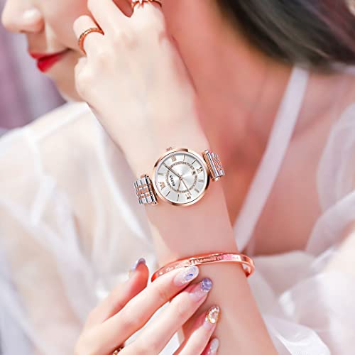 OLEVS Women's Rose Gold Two Tone Diamond Watch #TOP25