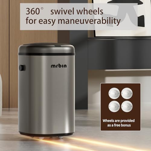 Image of MRBIN Stainless Steel Adsorption Motion Sensor Trash Can Removable, 18L / 4.8gal Automatic Absorbing Bag Lidded Garbage Bin with Wheels, Waste Basket for Kitchen, Bathroom, Eclipse Grey