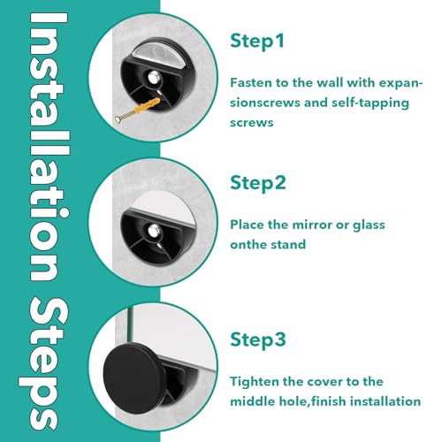 Image of 4 Pack Mirror Clips for Wall Mounting,3-5mm Frameless Mirror Hanging Kit,Mirror Holder Clips with 4 Sets Long Screws and Plastic Anchors (Black) (A-Black), mc810-jtj-1