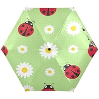 RPLIFE Compact Umbrella, Lightweight Durable Upf Umbrella for Women, Travel Umbrellas for Sun, Cute Ladybirds Daisies Green