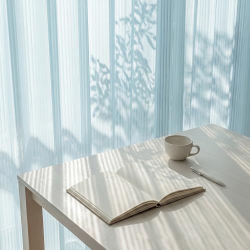 Ligt-Blue Semi Sheer Privacy Curtains, Pinstripe Voile, 87inch Drapes