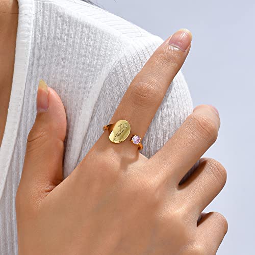SLOONG Handmade Birth Month Flower Signet Ring 14K Gold Plated Ring Birth Stone Ring Birthday Valentine's Christmas Gift for Mom Daughter Girlfriend Wife2
