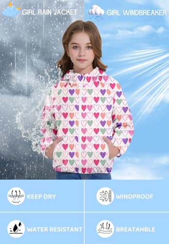 Image of Zando Lightweight Girls Rain Jacket - Hooded Windbreaker Water-Resistant Girls' Outerwear Jackets & Coats for Kids 4-10Y