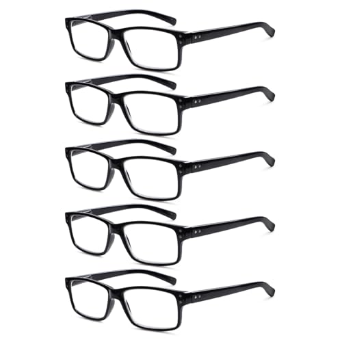 SIGVAN 5 Pack Reading Glasses Men Traditional Black Frames Readers for Men with Spring Loaded Hinges...
