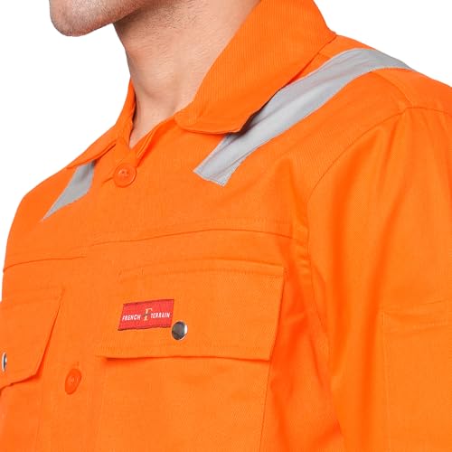 Image of Men's 100% Cotton Industrial Workwear Jacket & Pant Set with Reflective Tape, OEKOTEX, 200 GSM.