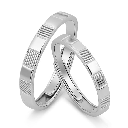 Meissa Alianzas de Plata para Pareja Anillos Ajustables Plata de Ley 925 Mujer 2,8mm & Hombre 3,2mm Anillos de Compromiso o Boda Juego Joyería Regalo para Novios y Prometidos (Juego de dos anillos)