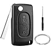 2 Boutons Coque Clé de Voiture CE0536 Compatible avec Peugeot 207 307 308 SW 3008 5008 Partner et Citroen C3 Picass C2 C4 C5 C6 C8 Télécommande Boîtier Clef à Rabat Pliable de Remplacement