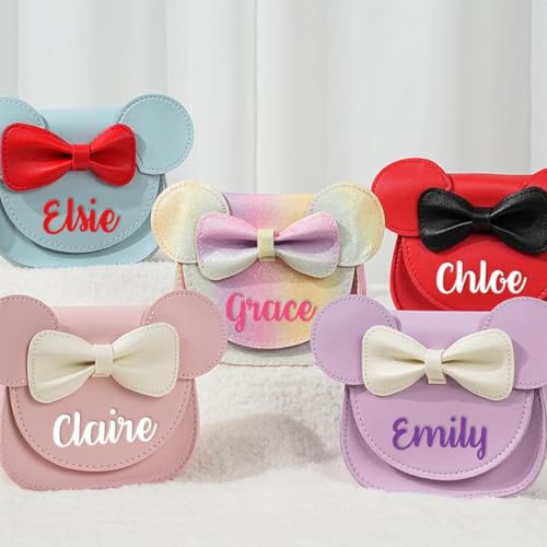 Personalized cartoon purse - Custom Cartoon Little Mouse Ear Bow Kids Crossbody Purse with Name, Kid PU Shoulder Coin Handbag for Kids Girls Toddlers Gift for Birthday, Christmas2