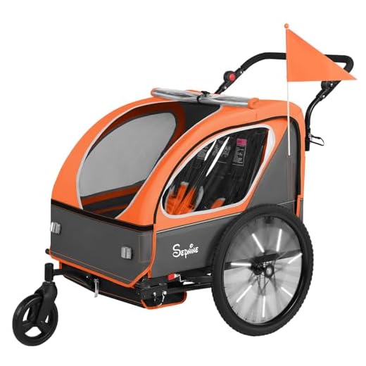 Sepnine Kids Bike Trailer, 2 in1 Canopy Carrier Converts to Pushcart Suitable for 1 to 2 Toddlers, Kids, Quick Attach to Bike, Foldable, with 5-Point Harness and Storage Bags