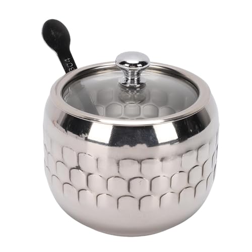 Zhangpu Pot D'assaisonnement en Acier Inoxydable avec Cuillère et Couvercle, Pot à Condiments Porte-sucre et Sel, Boîte de Récipient D'assaisonnement pour la Cuisine et la Maison