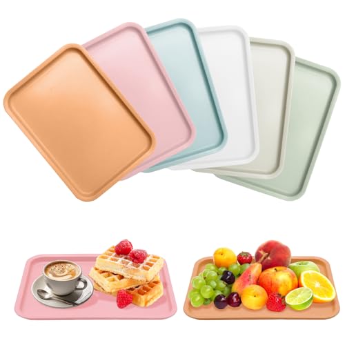 6 Stück Kunststofftablett, Rutschfest Kunststoff Serviertablett, Wiederverwendbar Tablett Kunststoff, Tablett Serviertablett, Rutschfest KüChentablett für Esszimmer Küche Café Wohnzimmer(24.8*17.8cm)