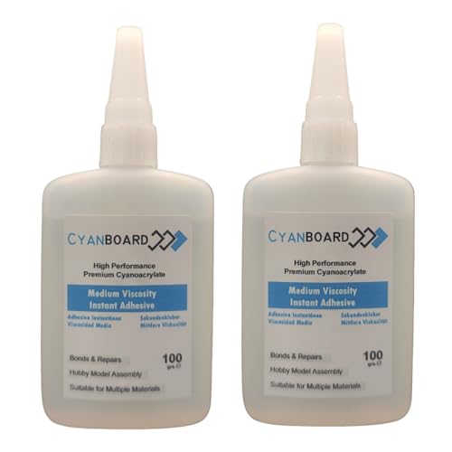 Cyanboard, 2 unidades de 100grs de adhesivo instantáneo de cianoacrilato viscosidad media. Pegamento múltiples materiales, modelismo y maquetas, reparaciones.