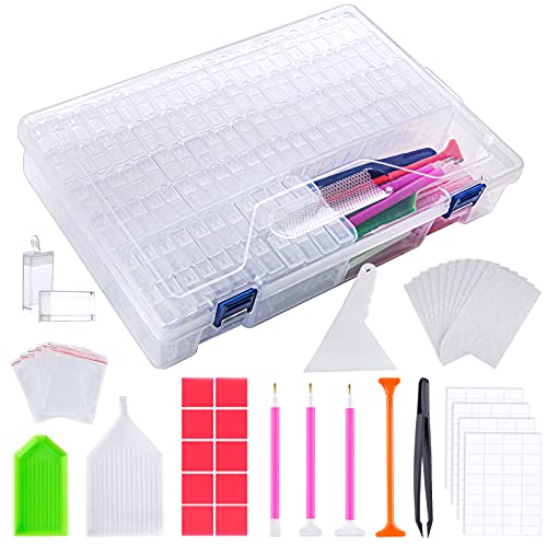 PP OPOUNT 112 Grids Diamond Painting Boxes Storage Container 5D Diamond Painting Accessories Diamond Embroidery Storage Boxes with Diamond Painting Tools for DIY Crafts