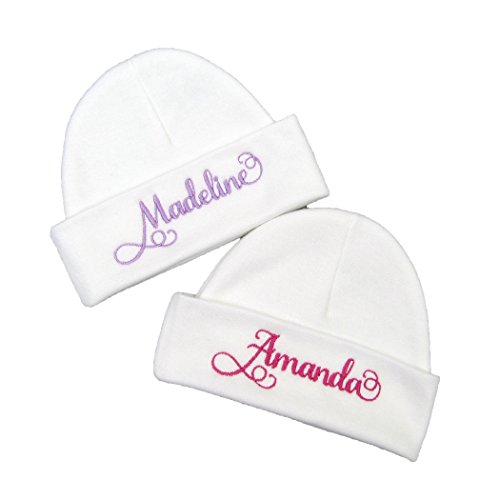 Ava's Miracles Personalized Baby Girl Hat With Elegant Script Font (Newborn) White #TOP1