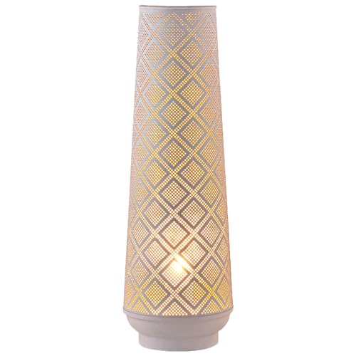 Marrakesch Tischlampe Nachttischlampe 47cm groß | Boho Deko Lampe Stehlampe im Wohnzimmer Schlafzimmer oder Kinderzimmer | Skandinavische Tischleuchte Qantas aus Metall weiß gold E27 Lampenfassung