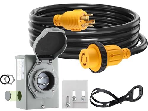 Kanayu 30 Amp 6.6FT Generator Cord and Pre-Drilled Power Inlet Box, 4 Prong NEMA L14-30P/L14-30R 125V/250V 7500W 10 Gauge Heavy Duty Extension Cord with Generator Interlock Kit, ETL Listed