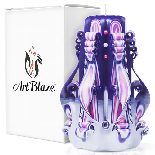 Carved Candles - Handmade Decorative Large Candle – Tall Long Burning Cute Spiral Candle for Women – for Home Decor, Cozy Cottage Core Gift - Christmas Gift for Mom - Lilac Sunset