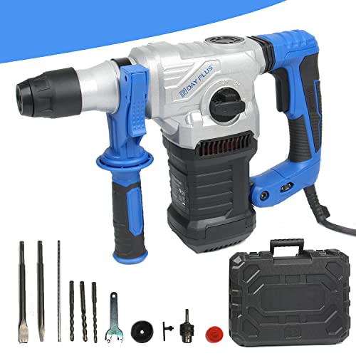 Perceuse à percussion filaire 1500W Marteau-perforateur électrique - Fonction Marteau et Foret 4 Modes - Guide de profondeur - Poignée latérale - Avec 12pcs Kit d'accessoires-Livrée en boite à outils Cover