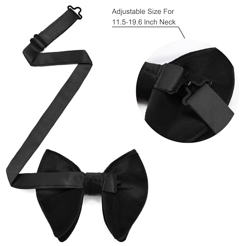Image of GUSLESON Mens Solid Plaid Velvet Pre-tied Adjustable Bow Tie and Pocket Square Cufflink Set with Gift Box